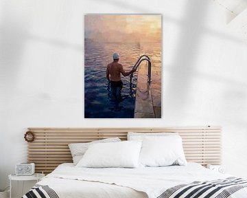 Nageur à l'heure dorée dans un bassin paisible sur Jan Keteleer