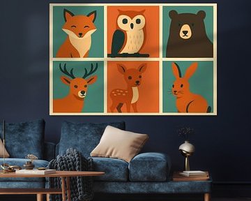 Graphic forest animals in blocks by Imperial Art House