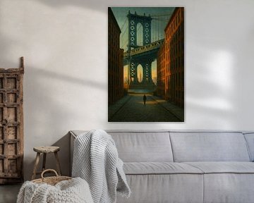 Uitzicht vanaf DUMBO: Manhattan Bridge Arch en Empire State Building van Travel Shop