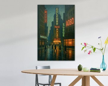 Times Square Rain: Neonreflecties en eenzaamheid van Travel Shop