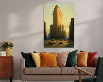 Flatiron Building bij zonsondergang: gouden uur en gele taxi's van Travel Shop