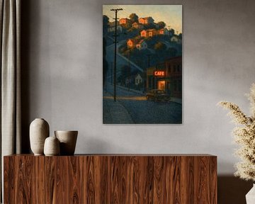 Los Angeles bij zonsondergang: steile straat en huisverlichting van Travel Shop