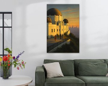 Uitzicht op de skyline van Los Angeles: figuren op het observatoriumterras van Travel Shop