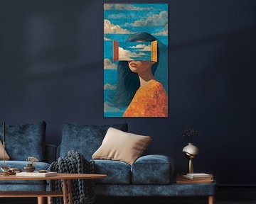 Venster naar de hemel – Surrealistische vintage illustratie van een vrouw van Aden Pink Galerry