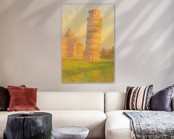 Scheve toren van Pisa in het ochtendlicht – Poster met zachte impressionistische bezienswaardigheid van Travel Shop