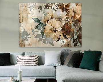 Fleurs et feuilles beiges discrètes sur Caprices d'Art