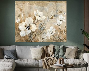 Weiße Blumen Beige von Kunst Laune