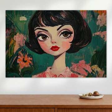 Girl and Flowers | Big Eyes by Eye catching paintings