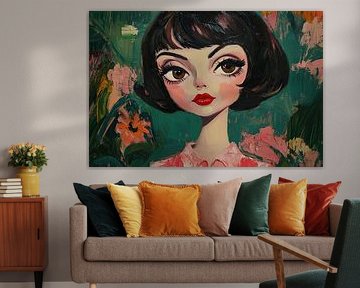 Girl and Flowers | Big Eyes by Eye catching paintings