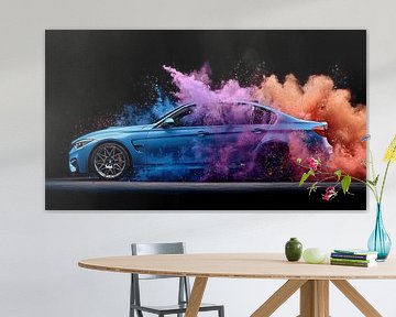 Voiture bleue avec fumée colorée sur MNS Designs