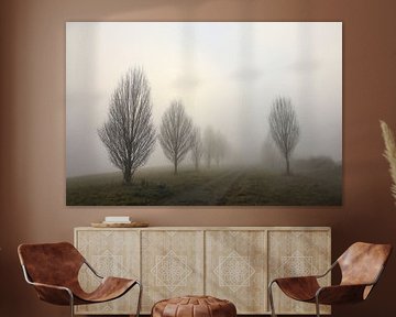 Bomen bij de Nellenburg boven Stockach met herfstmist - Landkreis Konstanz van BlattArt - Christine Horn