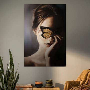 Portrait of a woman with butterfly in earth tones
