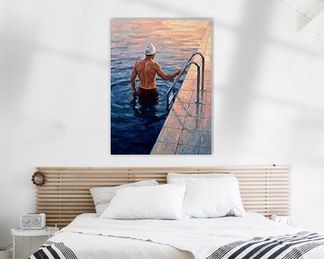 Ruhige Reflexion am Pool bei Sonnenaufgang