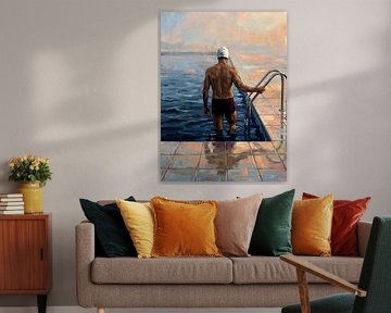 Ruhiger Schwimmer im Sonnenaufgangspool