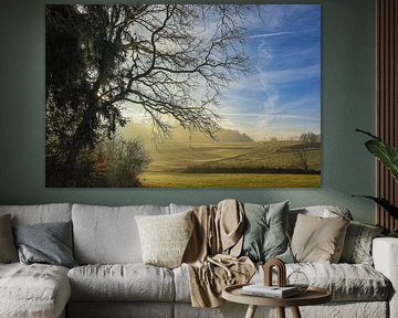 Zon en mist - herfstlandschap bij Stockach - district Konstanz van BlattArt - Christine Horn