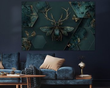 Goldumrandeter Käfer in geometrischem Marmordesign von Eva Lee