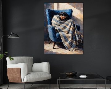 Schlafende Frau im Sessel Gemütliche Decke Impasto-Porträt von Ramy Salah Hefny