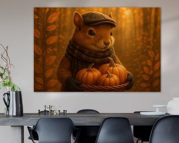 Herfst eekhoorn met drie pompoenen van Art & Soul Creations
