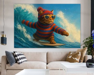 Katze auf Surfbrett in der Welle von Imperial Art House