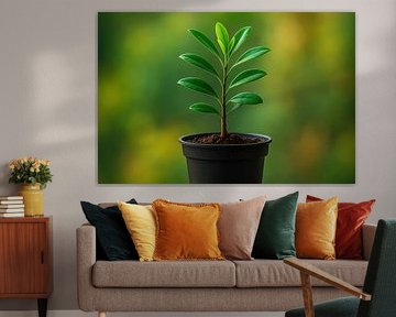 Grüner Spross in schwarzem Topf von Imperial Art House