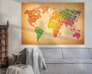 Farbenfrohe Weltkarte mit Textur von Imperial Art House