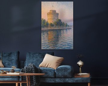 Thessaloniki White Tower Waterfront – Historic Greek Landmark Impressionist Art by Travel Shop