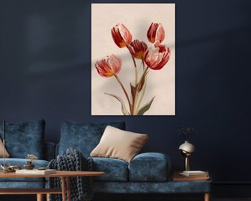 Rote und rosa Tulpen in einem modernen Gemälde