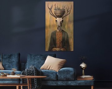 Peinture à l'huile vintage surréaliste représentant un cerf – Art numérique moderne effrayant avec un contraste spectaculaire