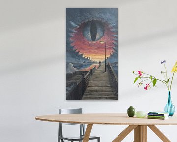 Art numérique vintage surréaliste : Rencontre effrayante avec Dieu Illustration en couleur