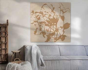 Minimalistische wabi-sabi botanische kunst in zand, wit, oker