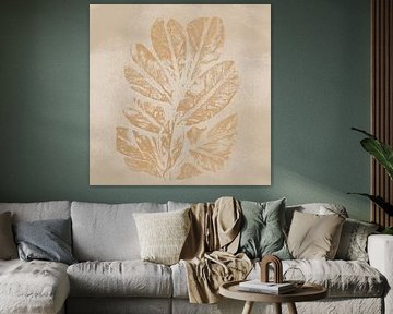Leaves. Wabi-sabi botanical art in sand, white, ochre by Dina Dankers