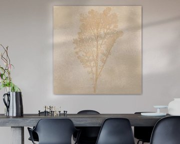 Calm wabi-sabi botanical  art in sand, white, ochre by Dina Dankers