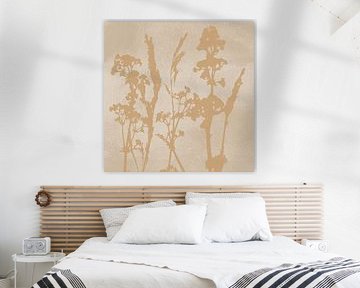 Summer flowers. Wabi-sabi botanical art in sand, white, ochre by Dina Dankers