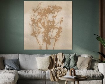 Flowers. Wabi-sabi botanical art in sand, white, ochre by Dina Dankers