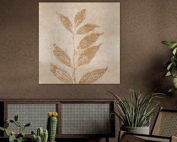 Minimalistische bladeren. Wabi-sabi botanische kunst in zand, wit, oker