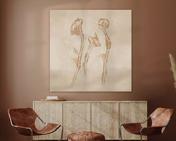 Soft Botanical Flowers. Wabi-sabi botanical art in sand, white, ochre by Dina Dankers