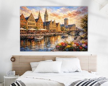 Gent, Belgien, ein impressionistisches Gemälde. von Galerie Hoppenbrouwers