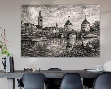 Kortrijk, Belgium a black and white illustration. by Gallery Hoppenbrouwers