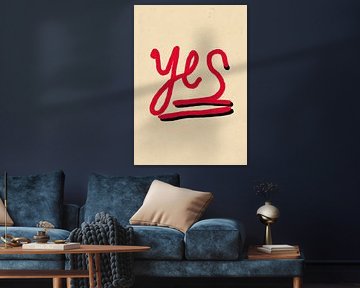 Minimalistische Kalligrafie – Yes in Rot von Niklas Maximilian