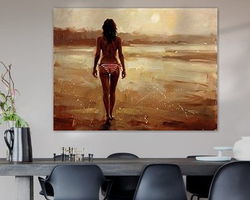 Einsamer Spaziergang am Strand bei Sonnenuntergang