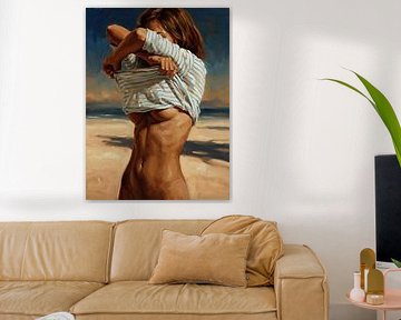 Sonnenbeschienener Strand Frau in Bewegung von Jan Keteleer