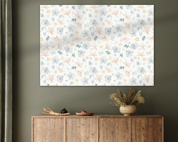 Floating Flowers grün-orange von Kimfaesdesign