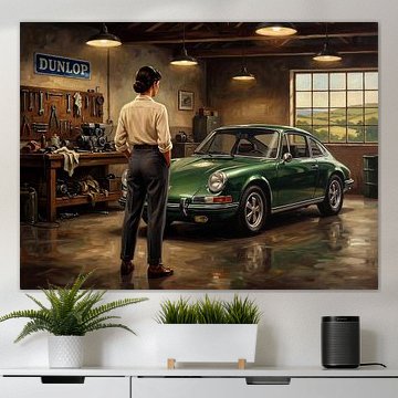 Classic Green Porsche 911 in Vintage Garage