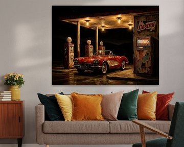 Vintage Chevrolet Corvette aus den 1950er Jahren bei Nacht