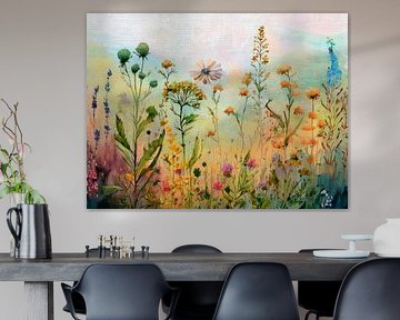 Prairie de fleurs sauvages naturelles par une journée ensoleillée sur Studio Pieternel