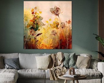 Art botanique abstrait : bordure estivale avec des herbes sauvages sur Studio Pieternel