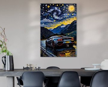 Lamborghini Sesto Elemento Sternennacht-Gemälde – Abstrakte kosmische Supercar-Kunst