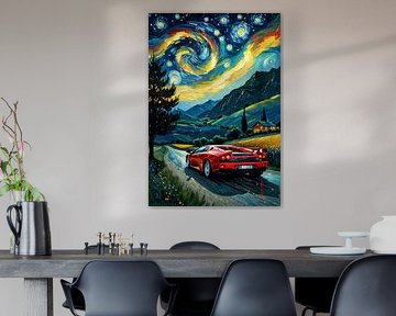 Lamborghini Diablo Sternennacht Abstrakte Kunst – Von Van Gogh inspirierte Wanddekoration für Supersportwagen