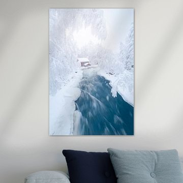 Old mill with river in winter | travel photography print | Oulanka National Park in Lapland by Kimberley Jekel | reisfotografie prints