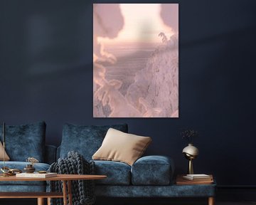 Vue sur les arbres enneigés en Laponie au coucher du soleil | photographie de voyage imprimée